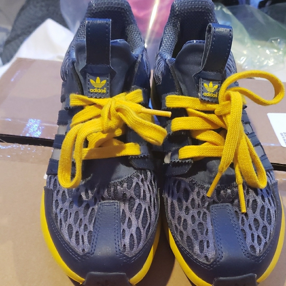 Adidas Blue and Yellow Sneakers with Textured Design